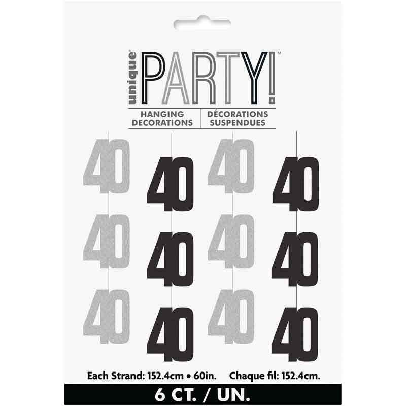 Glitz Black 40th Birthday Hanging Decorations C/1