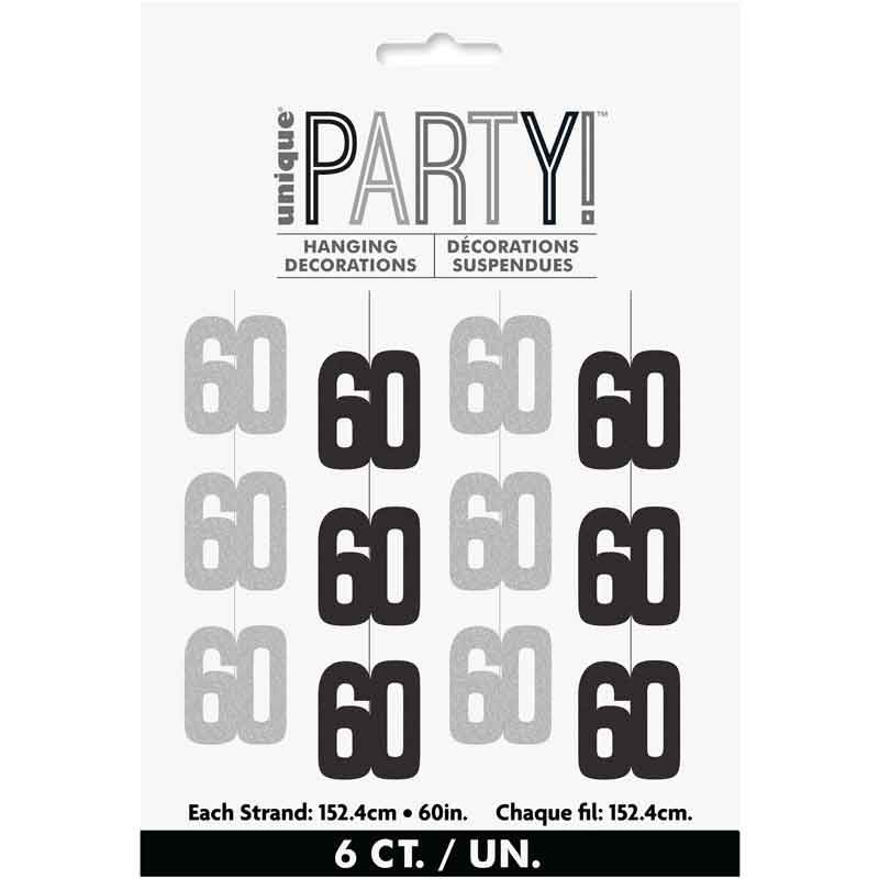 Glitz Black 60th Birthday Hanging Decorations C/1