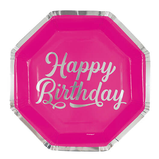 Plato Hexagonal 9" Silver & Bright Happy Birthday C/8
