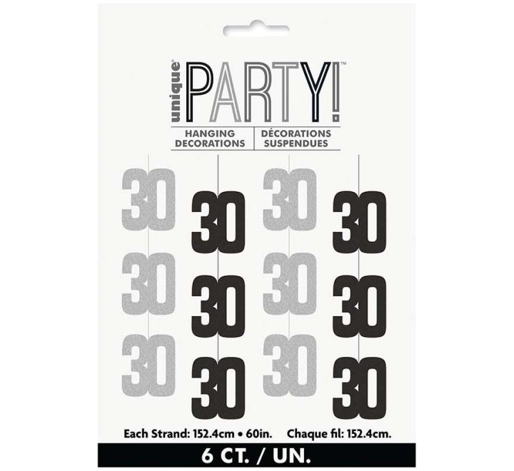 Glitz Black 30th Birthday Hanging Decorations C/1