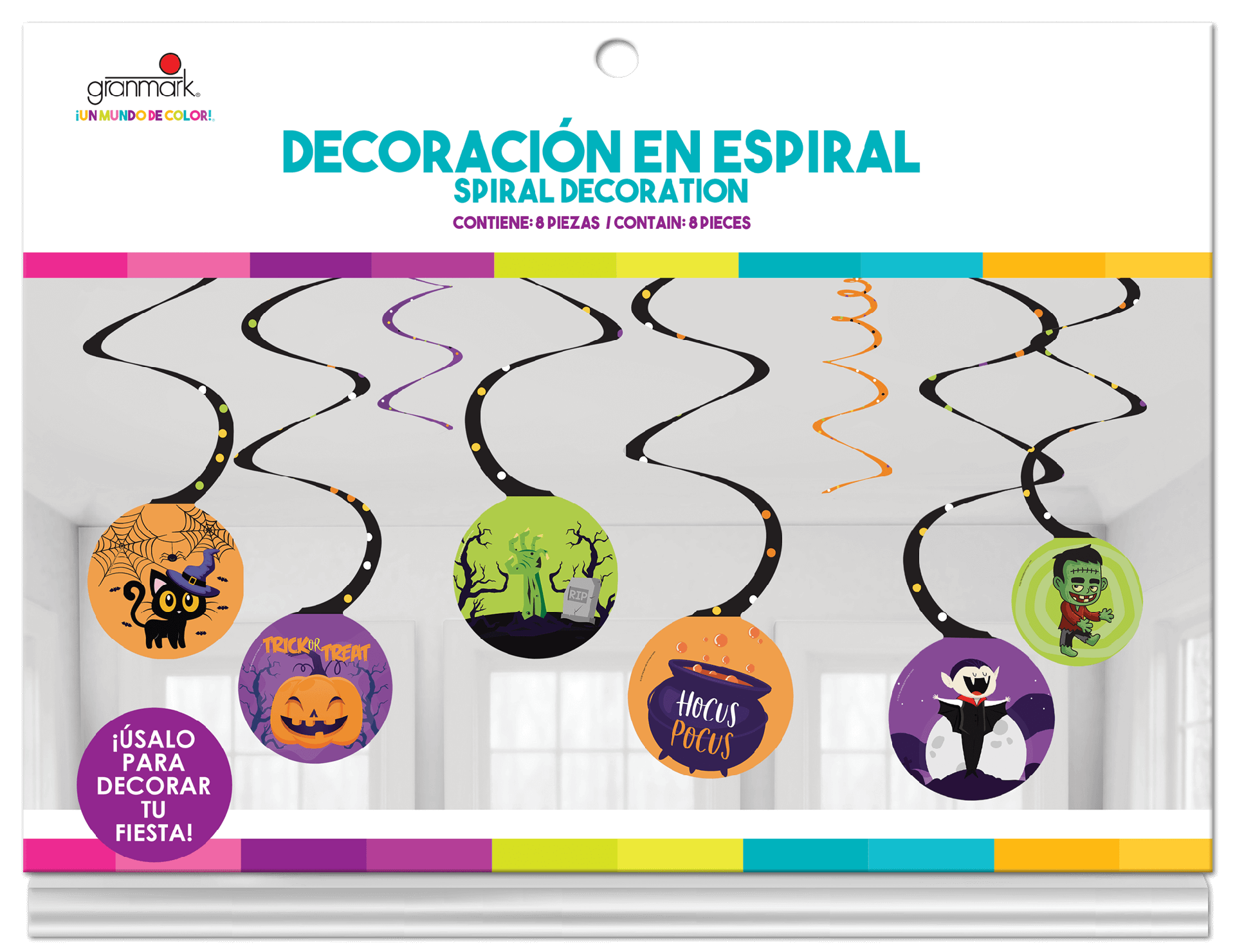 Adorno Espiral Calabazas y Gatos C/8