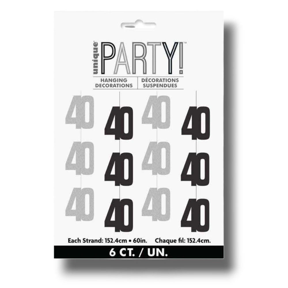 Glitz Black 40th Birthday Hanging Decorations C/1