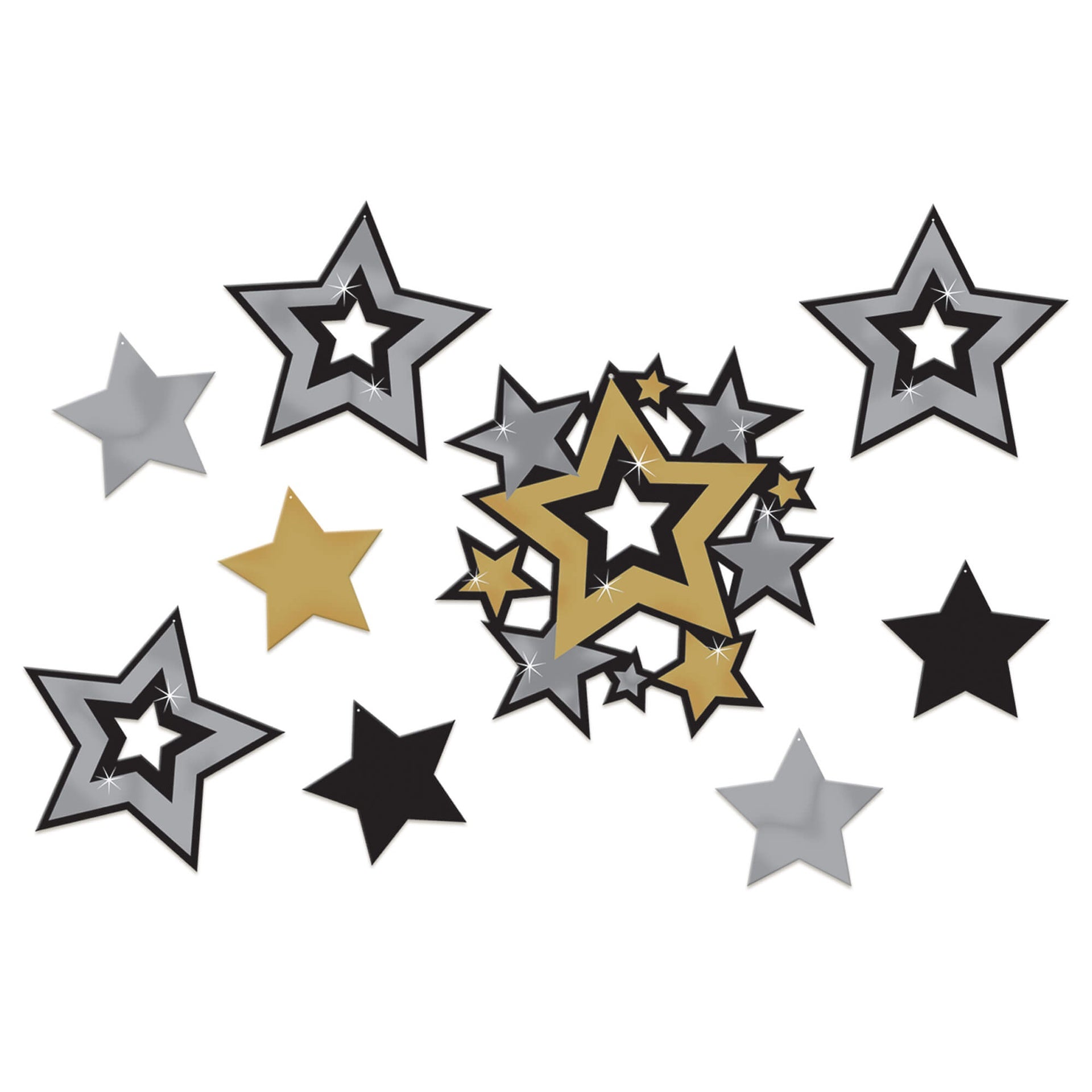 Assorted Star Cutouts Black / Silver / Gold C/30