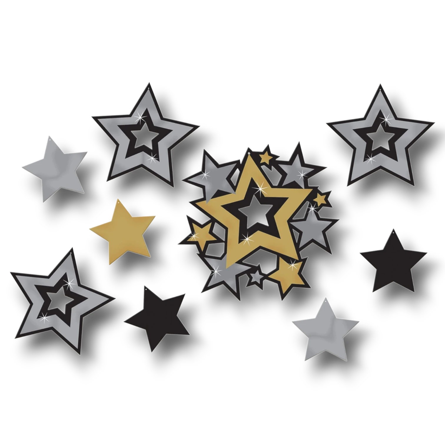 Assorted Star Cutouts Negro / Plata / Dorado C/30