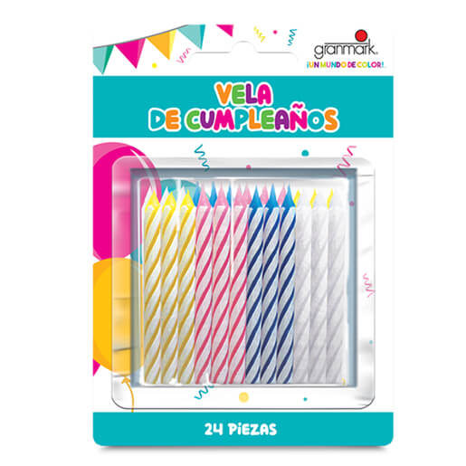 Vela Colores Rayas  C/24
