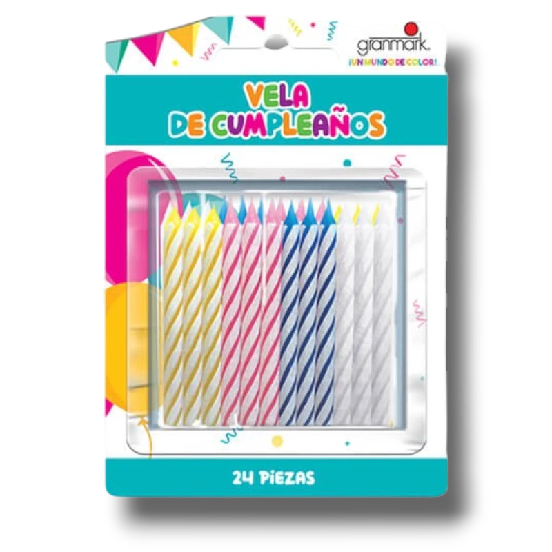 Vela Colores Rayas  C/24