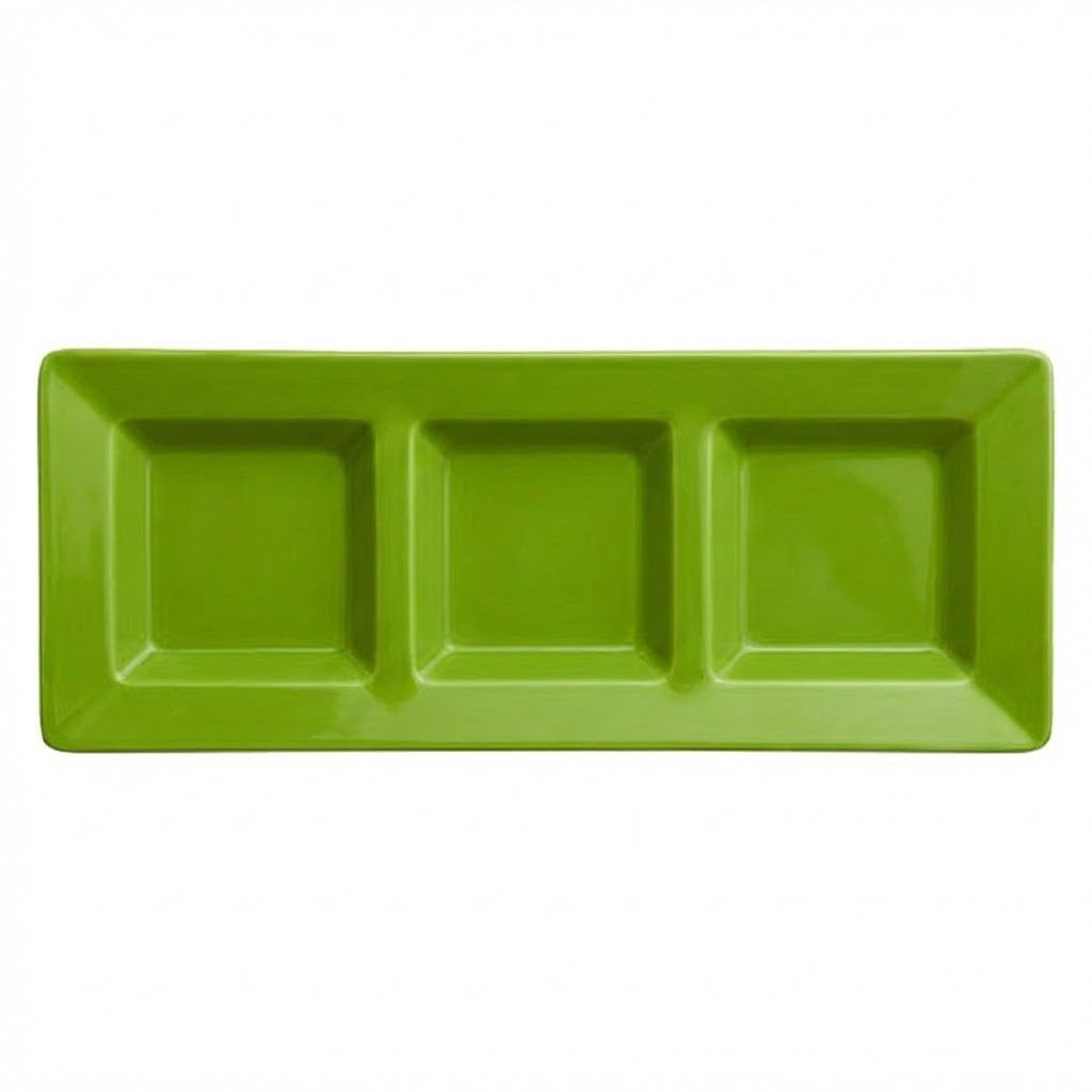 Charola Rectangular Con Division Verde Kiwi  C/3