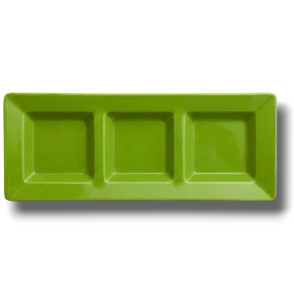 Charola Rectangular Con Division Verde Kiwi  C/3