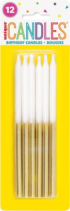 Velas Largas Dorado / Blanco C/12