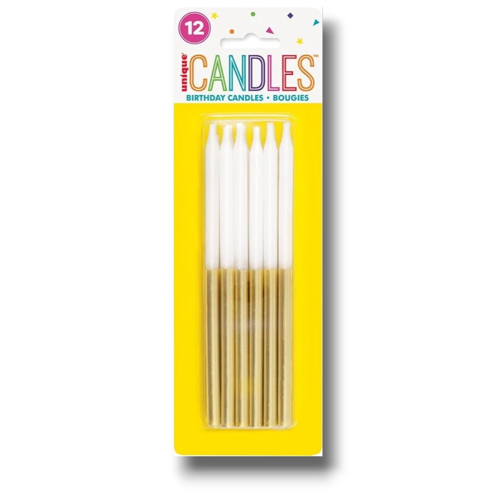 Velas Largas Dorado / Blanco C/12