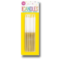 Velas Largas Dorado / Blanco C/12