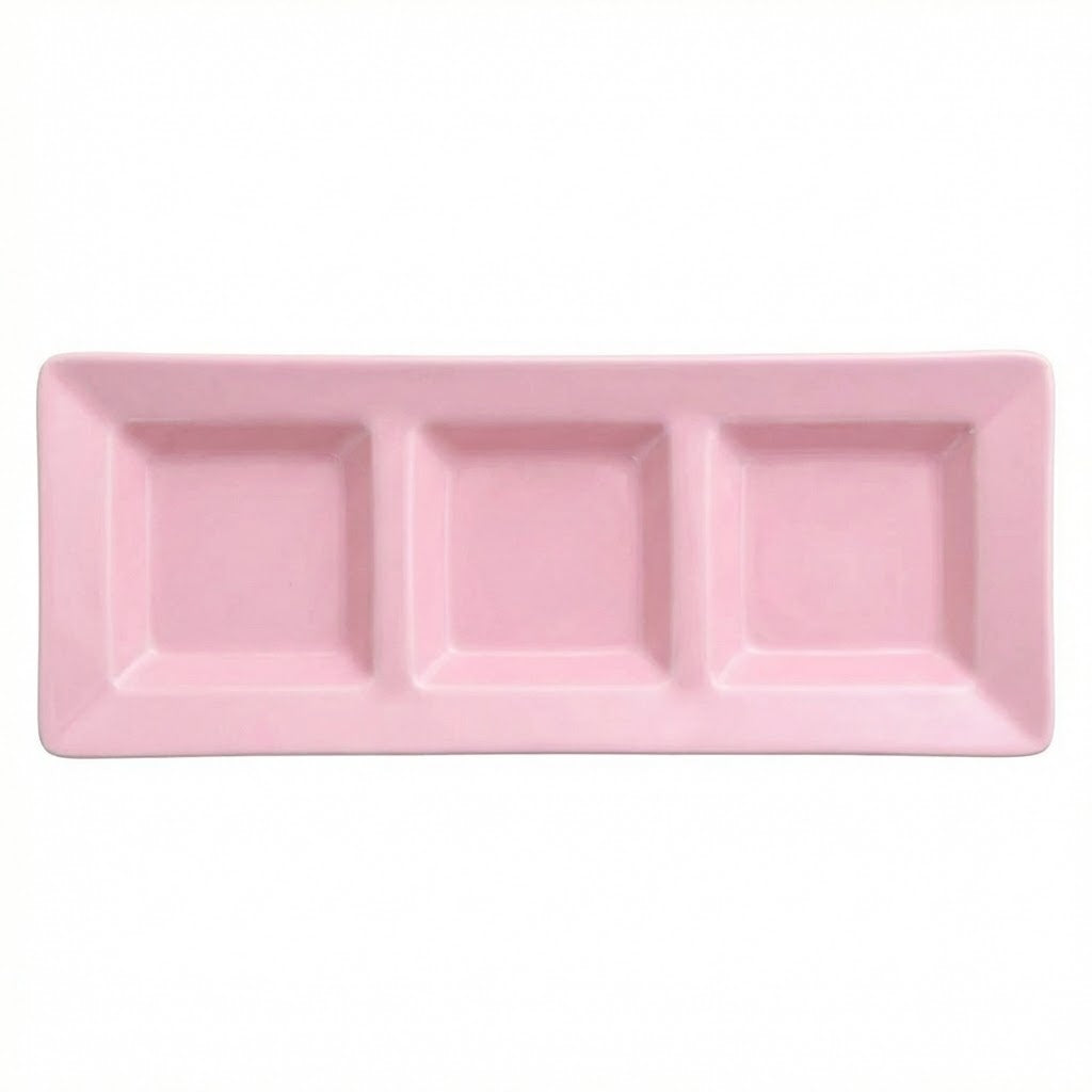 Charola Rectangular Con Division Rosa Bebe  C/3