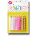 Pink / White / Silver Candles C/24
