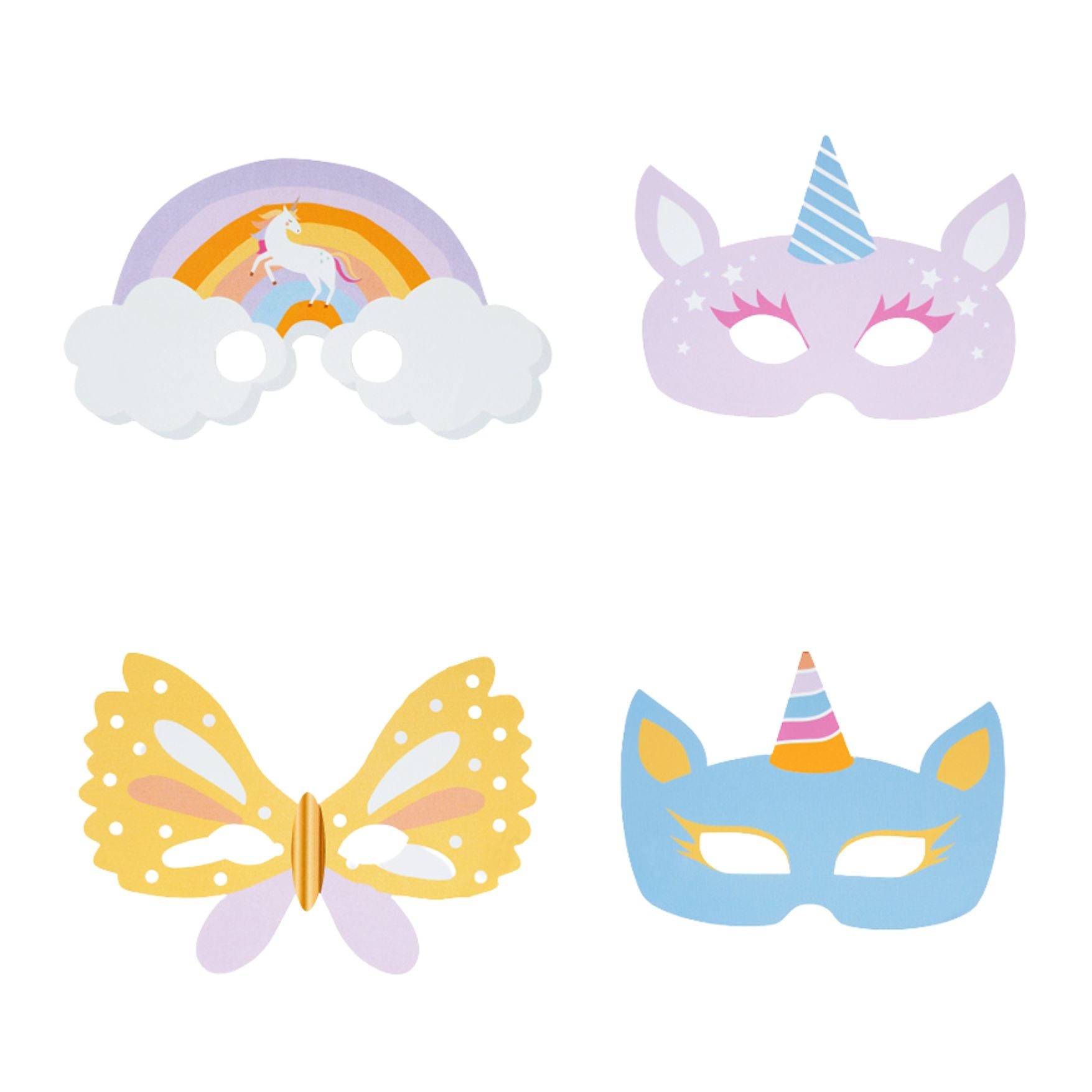 Mascaras De Papel Unicornio C/8