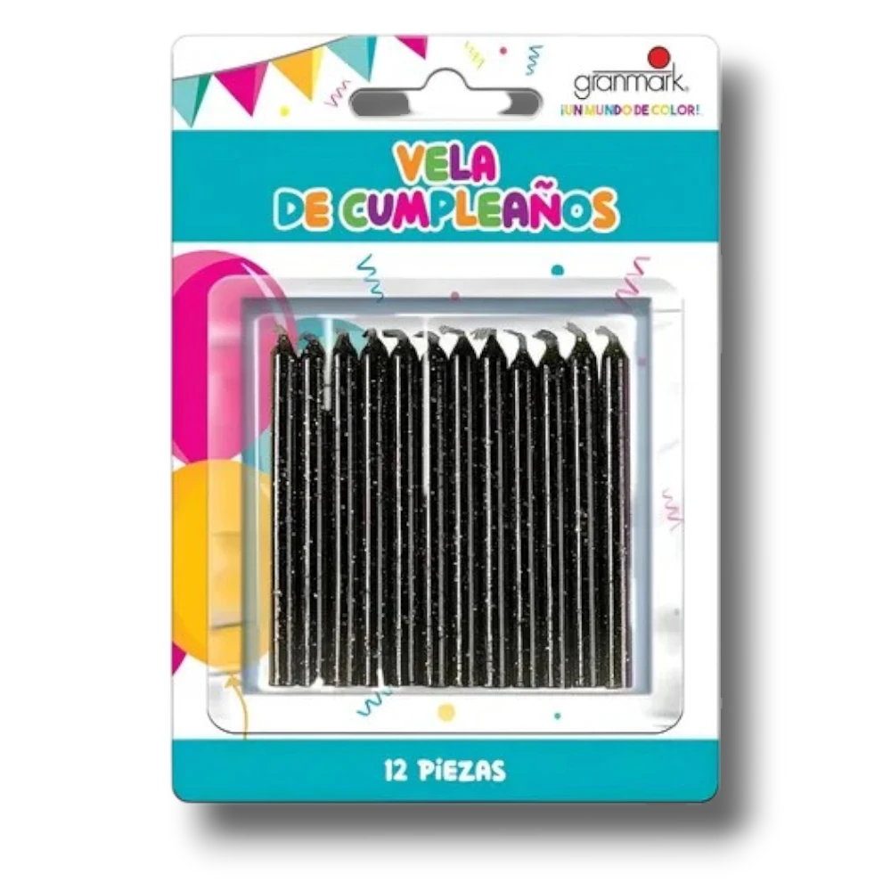 Vela Negra Con Brillos C/12