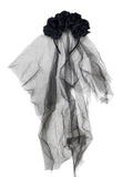 Diadema Catrina Flor Negra Velo Largo C/1