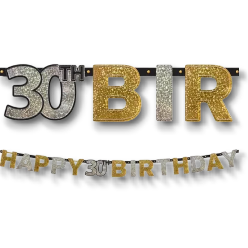 Happy Birthday Banner 30 Black and Gold C/1
