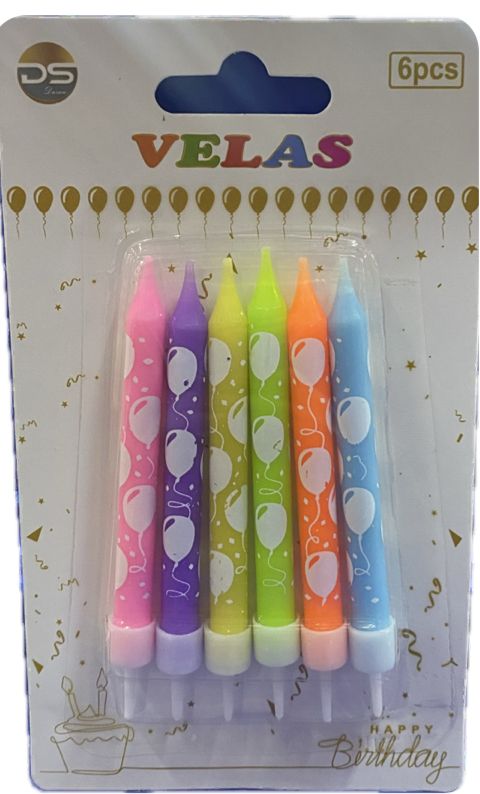 Stick Candles with Base and Balloons (6 per pack)