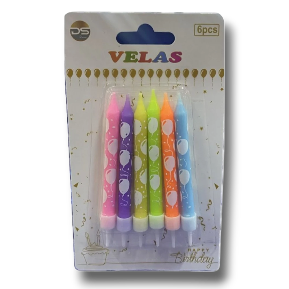 Stick Candles with Base and Balloons (6 per pack)