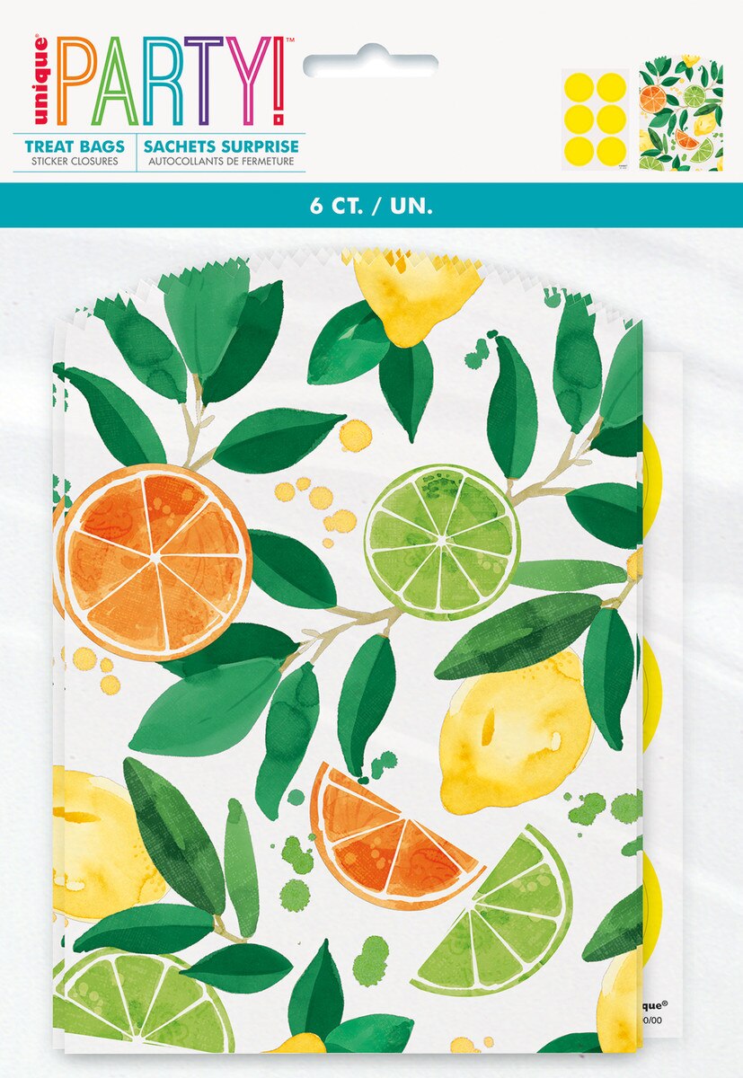 Bolsas De Papel Fruatas Citricas Con Calcomanias C/6