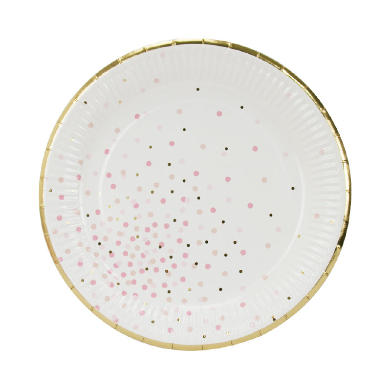 Plato 9" Puntos Rosas C/8