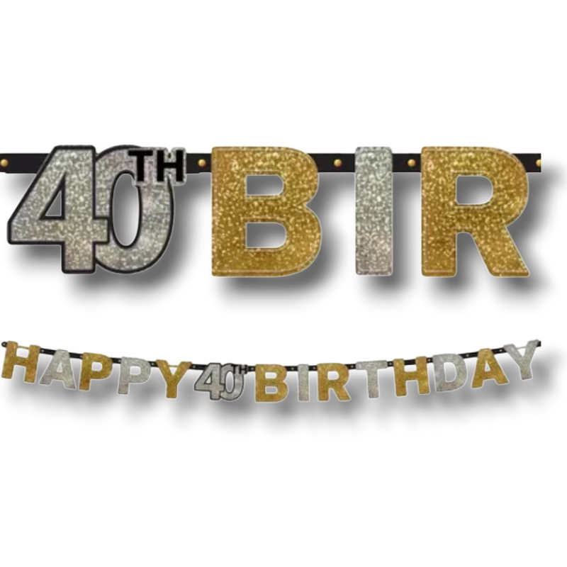 Happy Birthday Banner 40 Black and Gold C/1