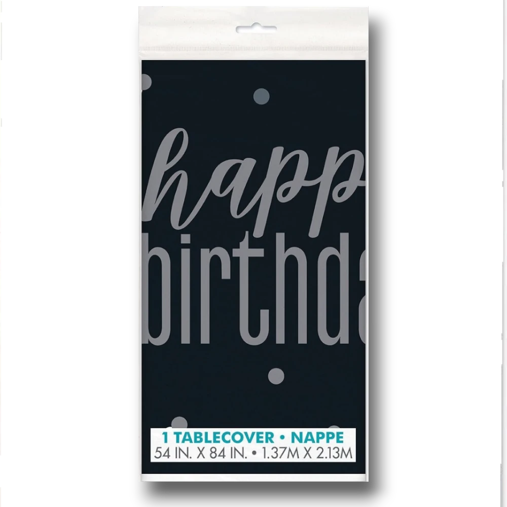 Happy Birthday Tablecloth Black &amp; Gray C/1