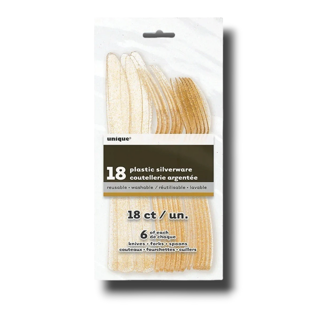 Gold Glitter Cutlery Set (18 pieces)