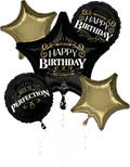 Balloon Bouquet Birthday Negro Dorado C/5