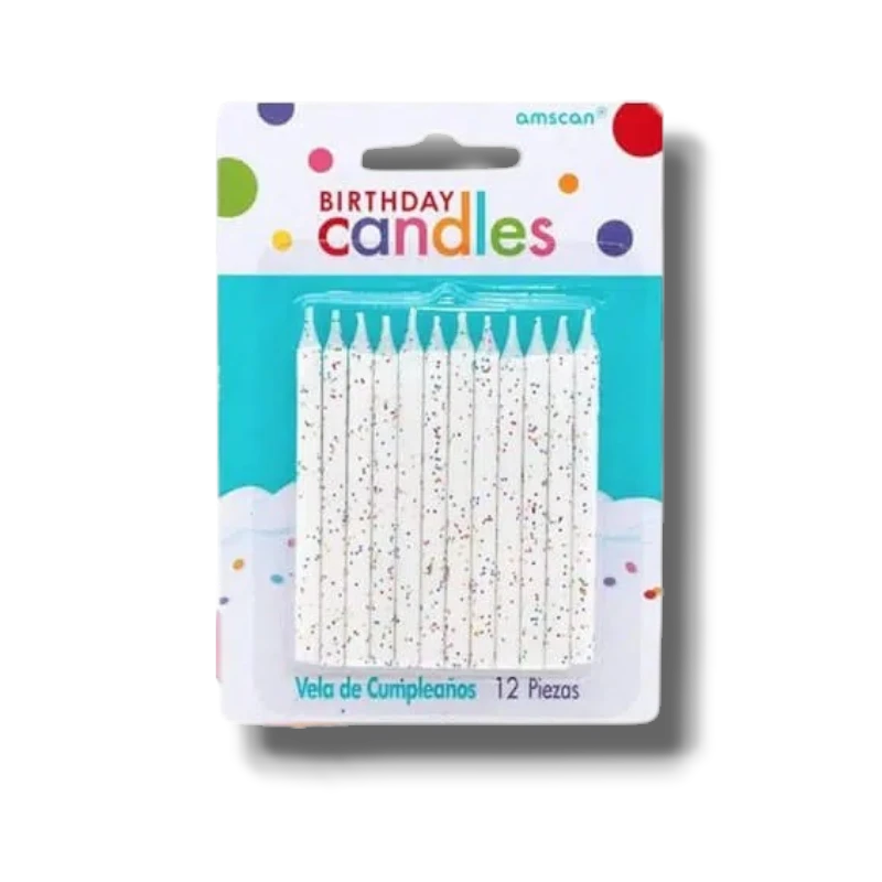Vela Blanca Con Brillos C/12