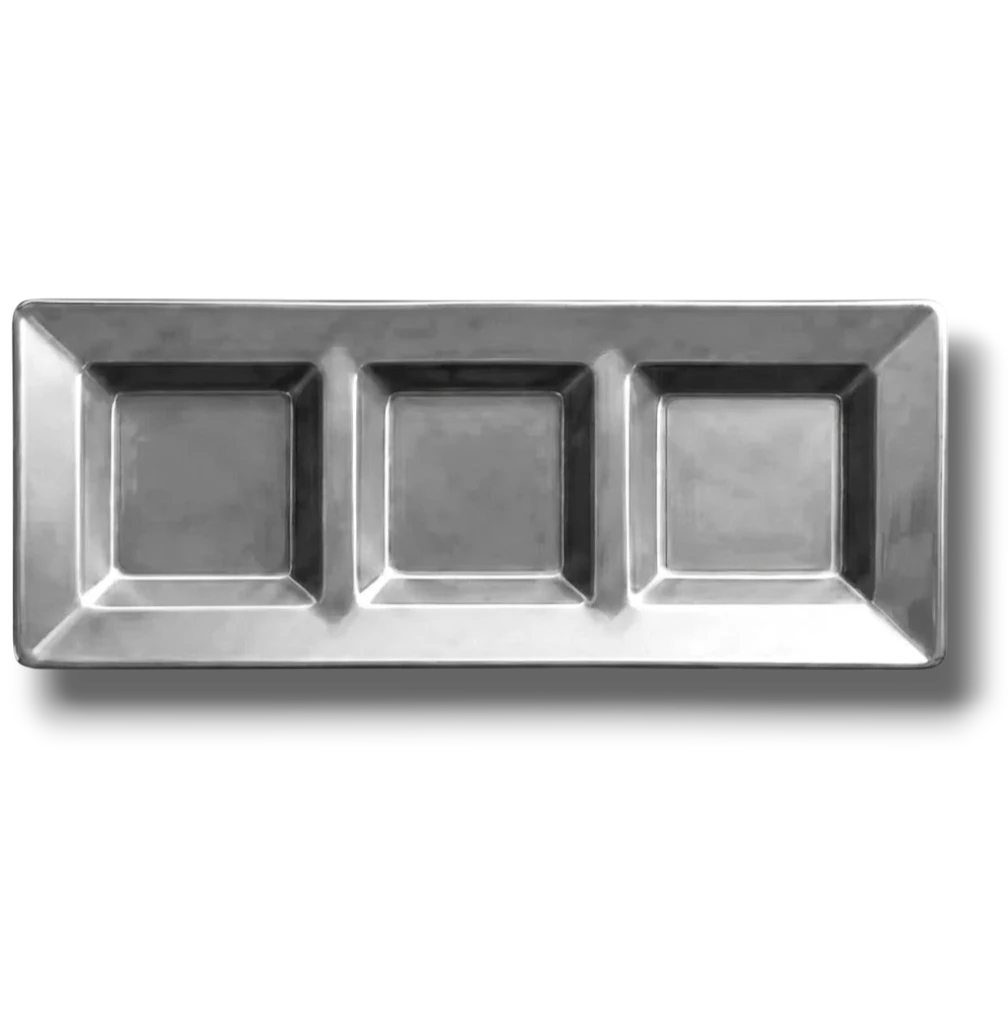 Charola Rectangular Con Division Plata C/3