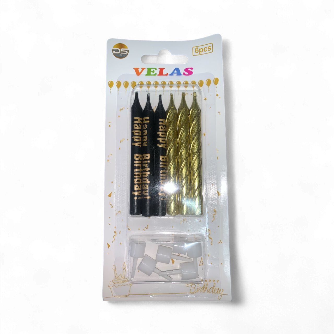 Stick Candles with Black/Gold Base (6 Pack)