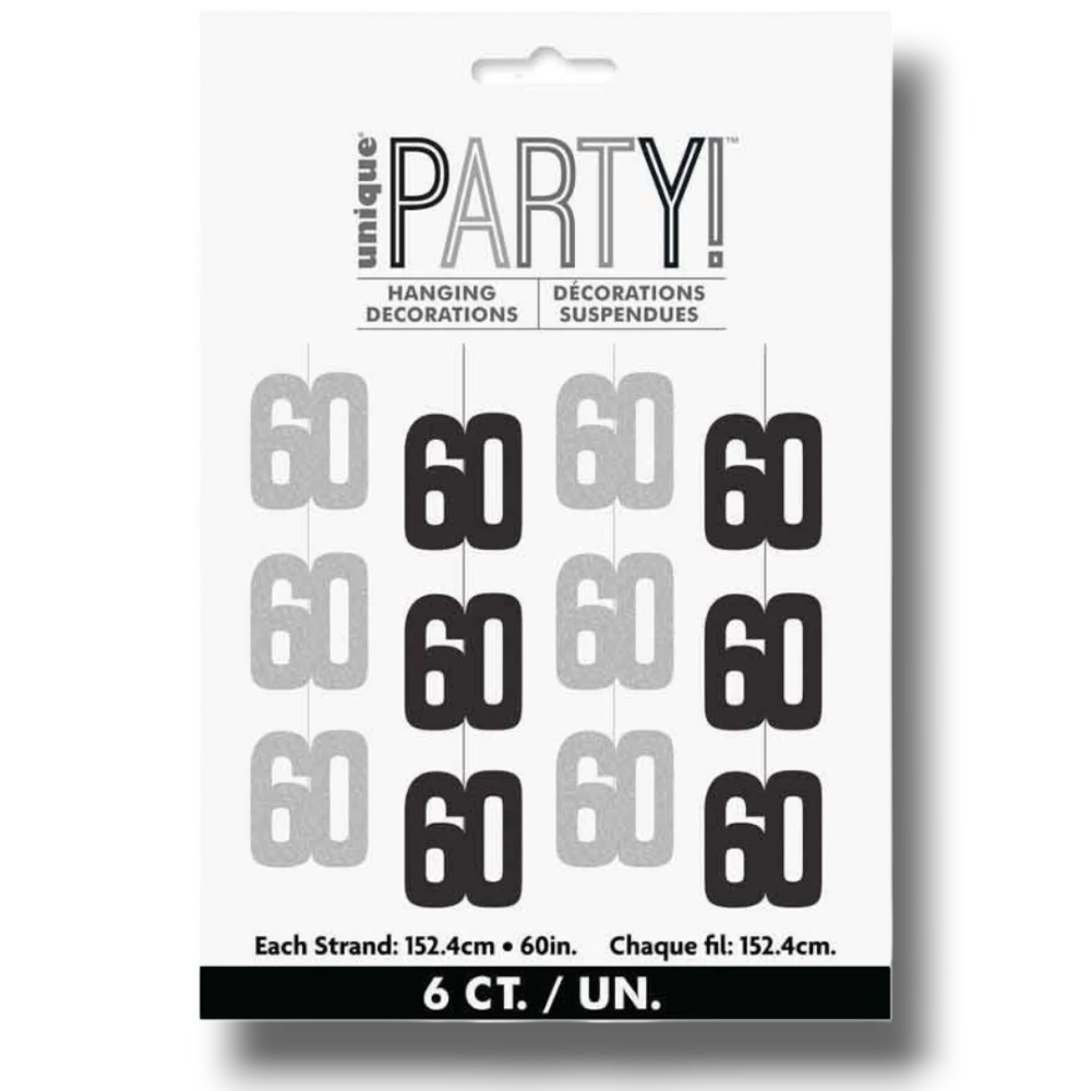 Glitz Black 60th Birthday Hanging Decorations  C/1