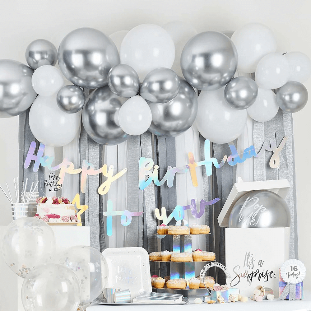 Balloon And Streamer Backdrop Silver C/1