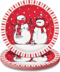 Plate 9" Red Stripes Snowman C/1