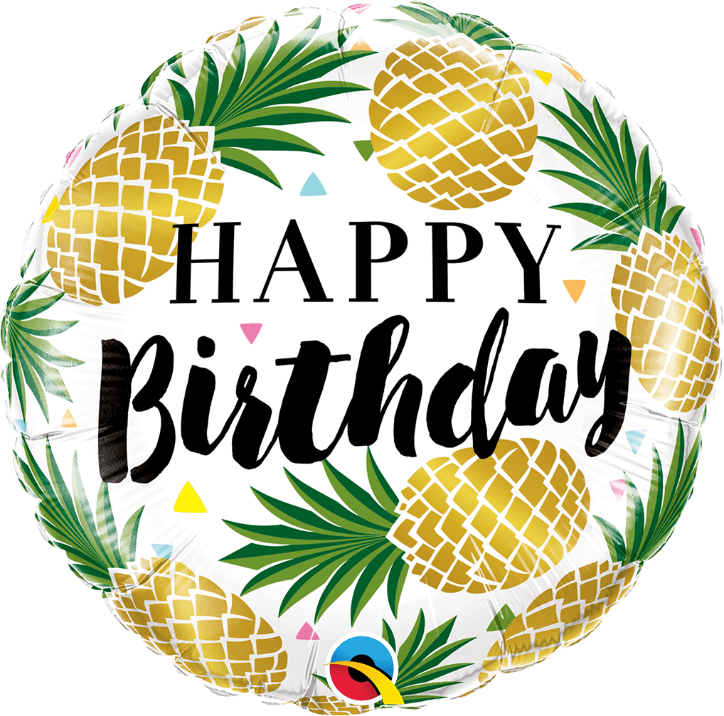 18" Balloon HBD Gold Pineapples C/1