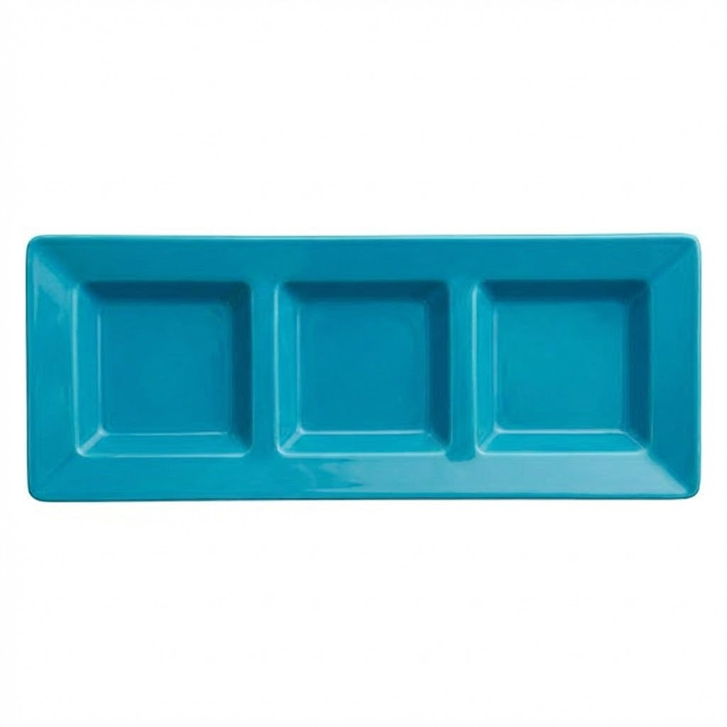 Charola Rectangular Con Division Azul Caribe C/3