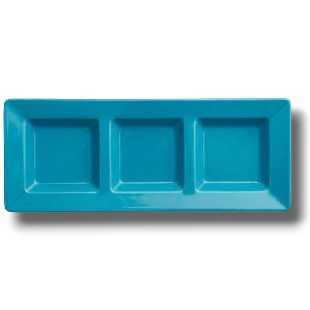 Charola Rectangular Con Division Azul Caribe C/3