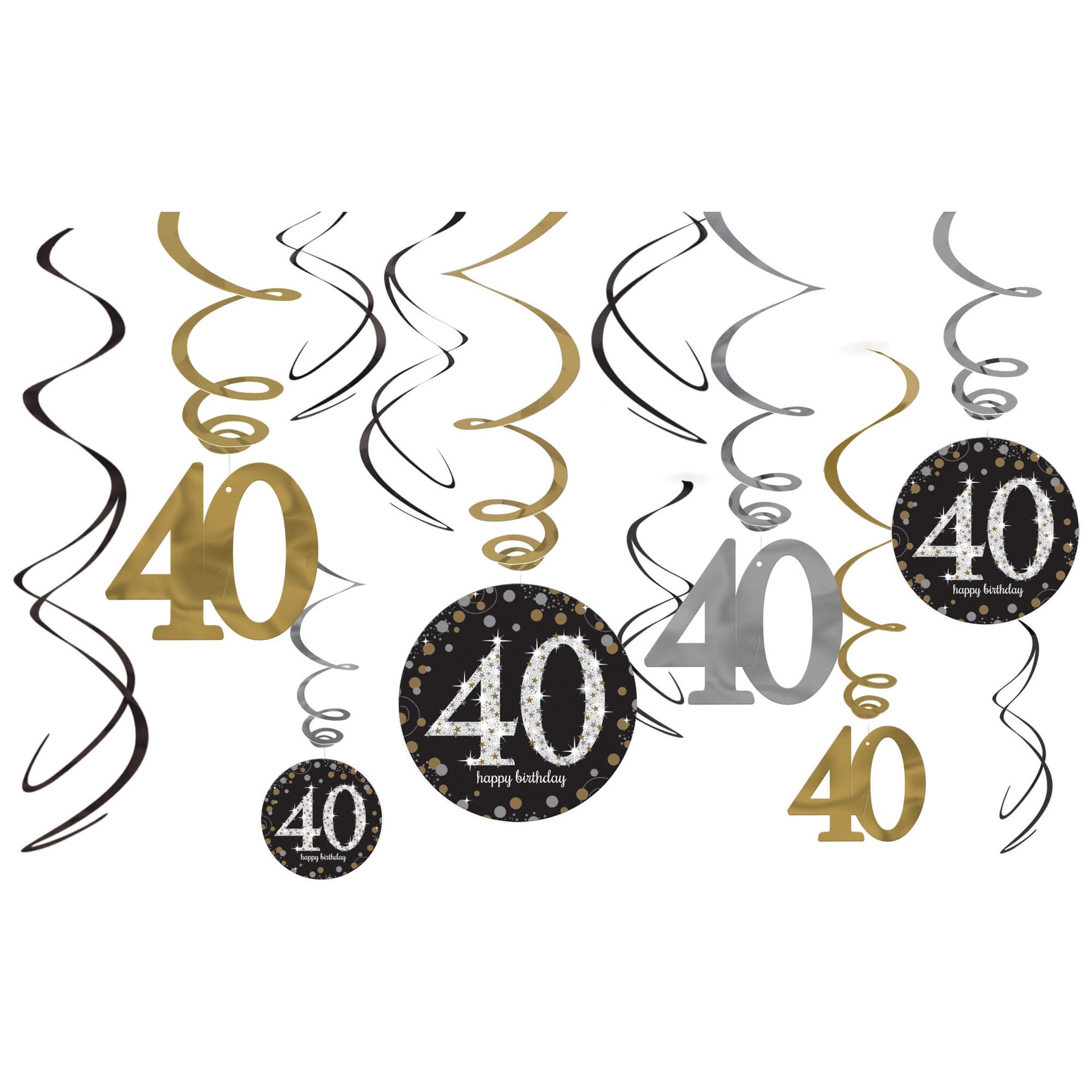 Swirl Decorations HBD 40s Sparkling Celebration C/12