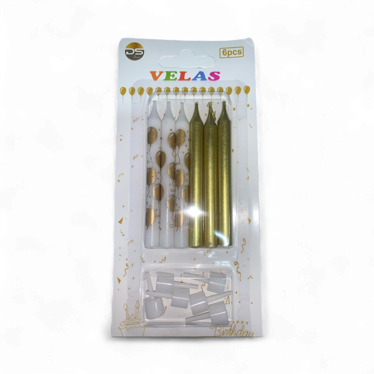 Stick Candles with Base and Balloons (6 Pack)