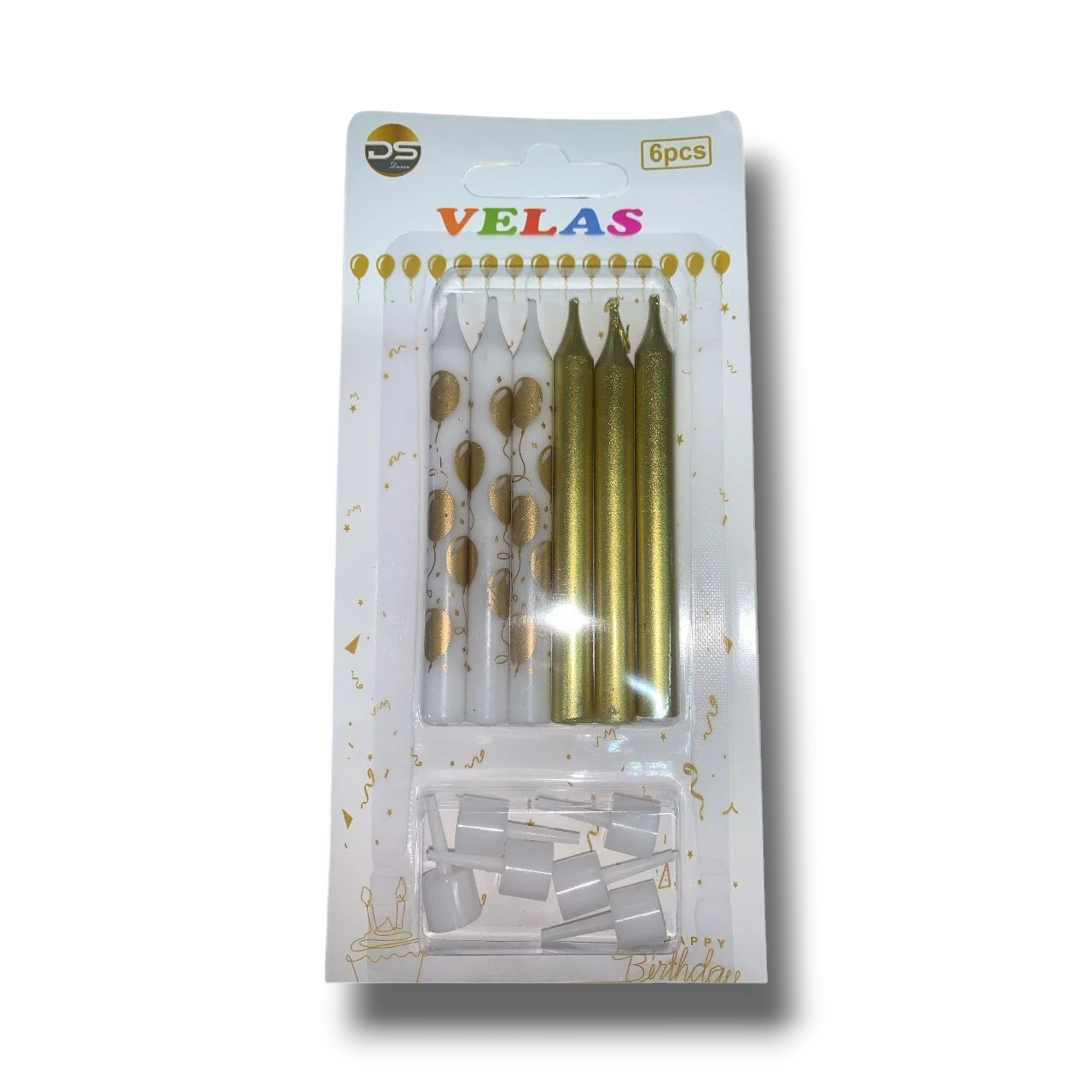 Velas Palillo Con Base Globitos C/6