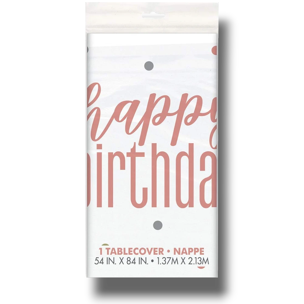Rectangular Tablecloth Happy Birthday Rose Gold C/1