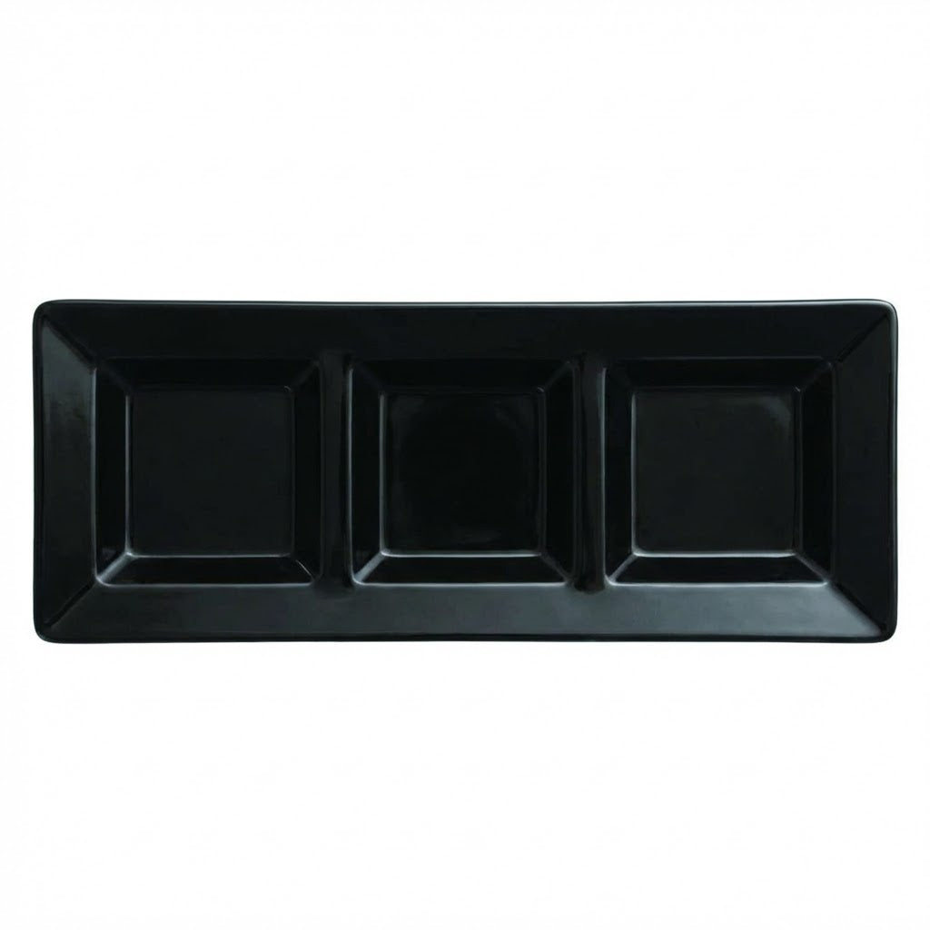 Charola Rectangular Con Division Negro C/3