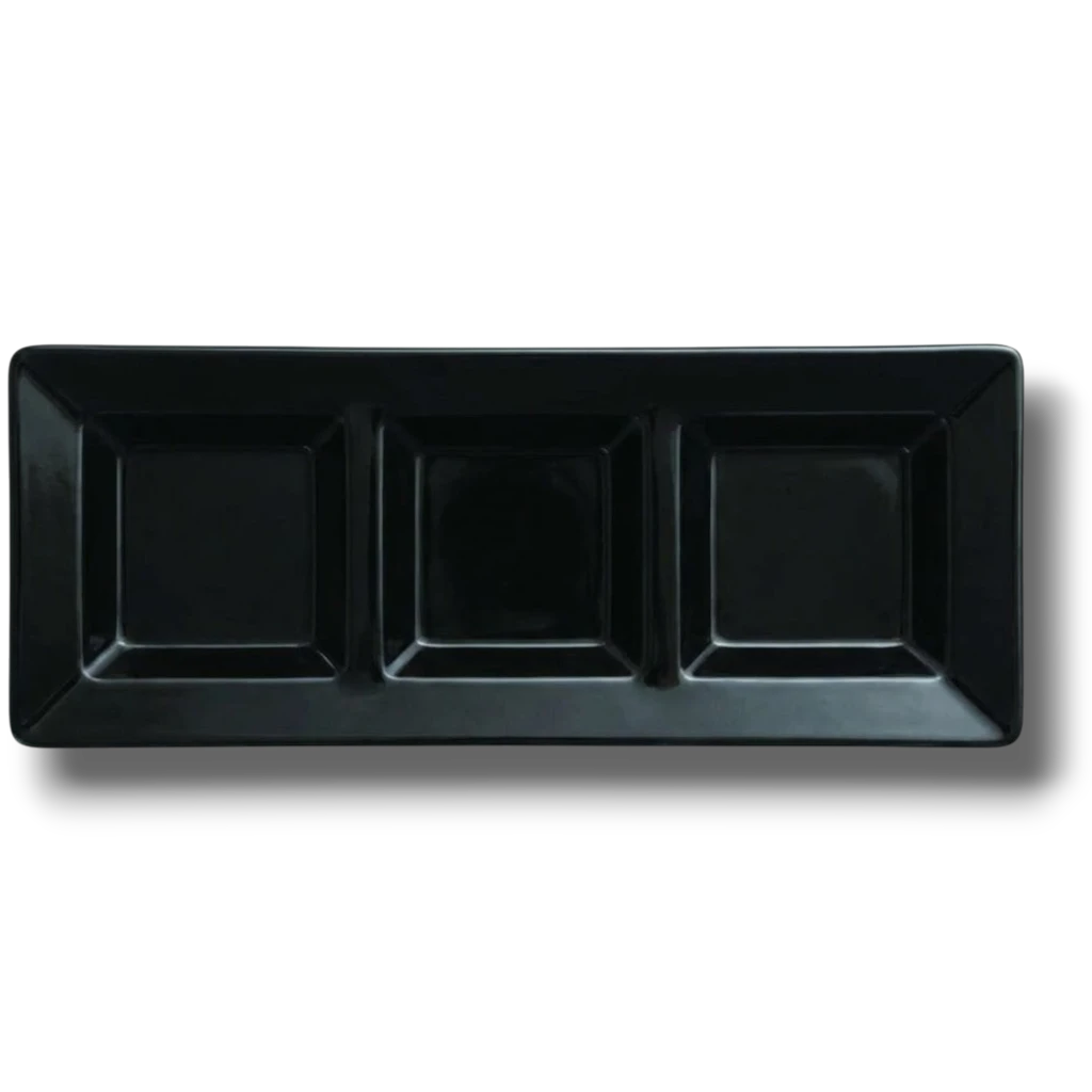 Charola Rectangular Con Division Negro C/3