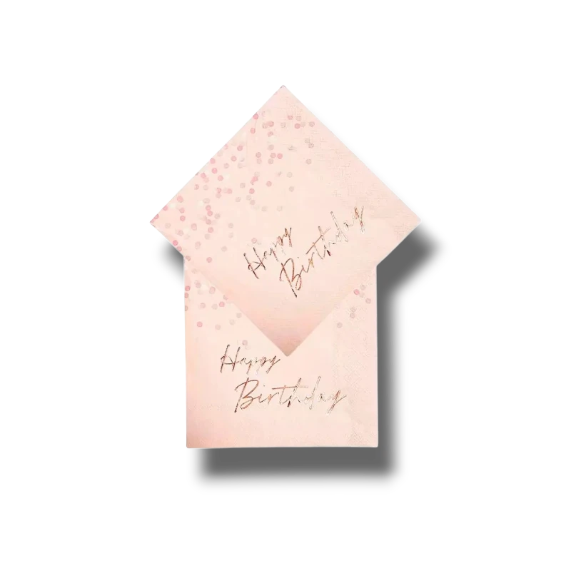 Happy Birthday Napkin Rose Gold C/20