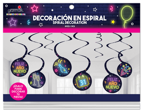 Adorno Espiral Año Nuevo Neon C/8