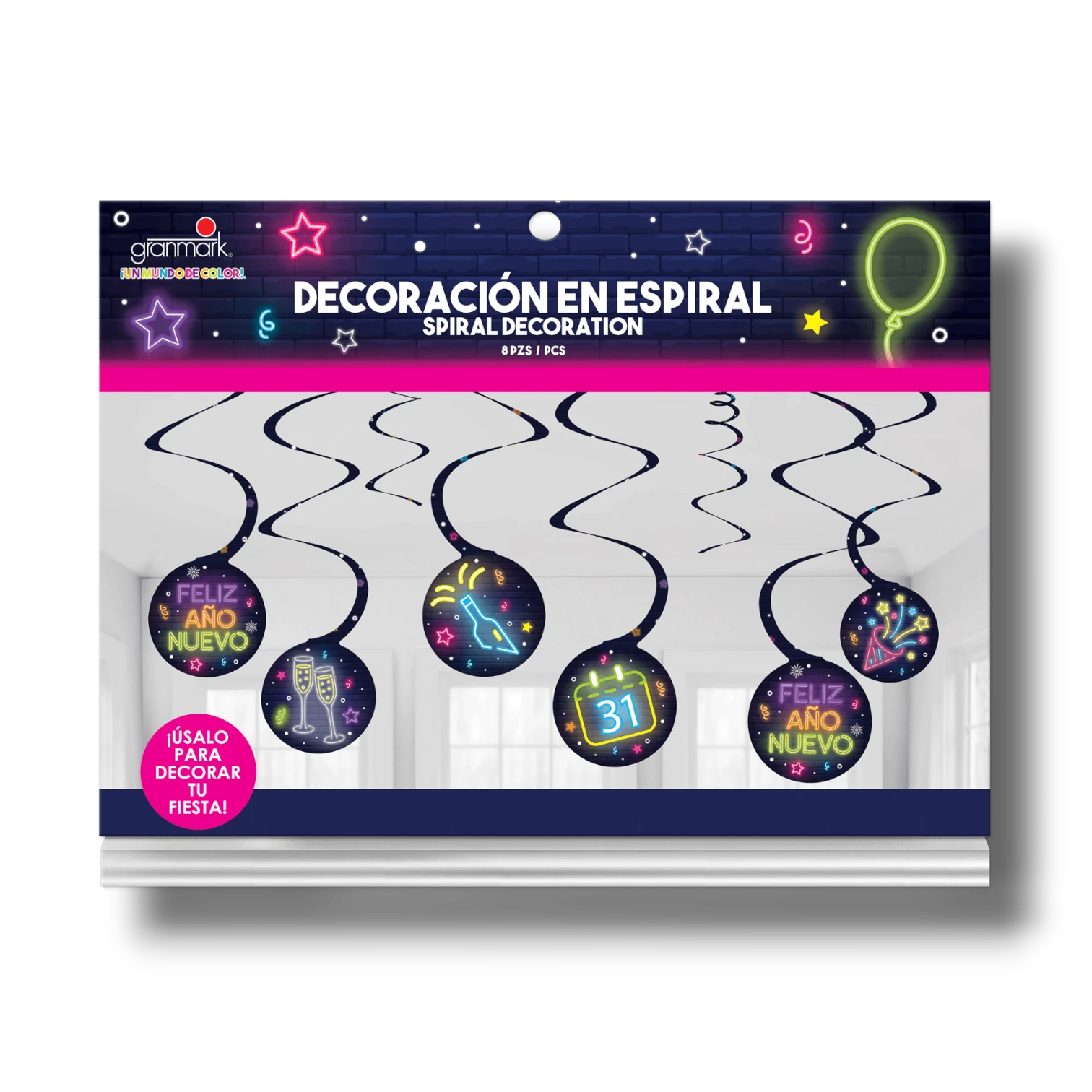 Adorno Espiral Año Nuevo Neon C/8