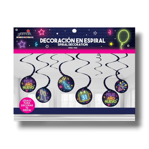 Adorno Espiral Año Nuevo Neon C/8