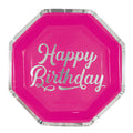 Hexagonal Plate 9" Silver &amp; Bright Happy Birthday C/8