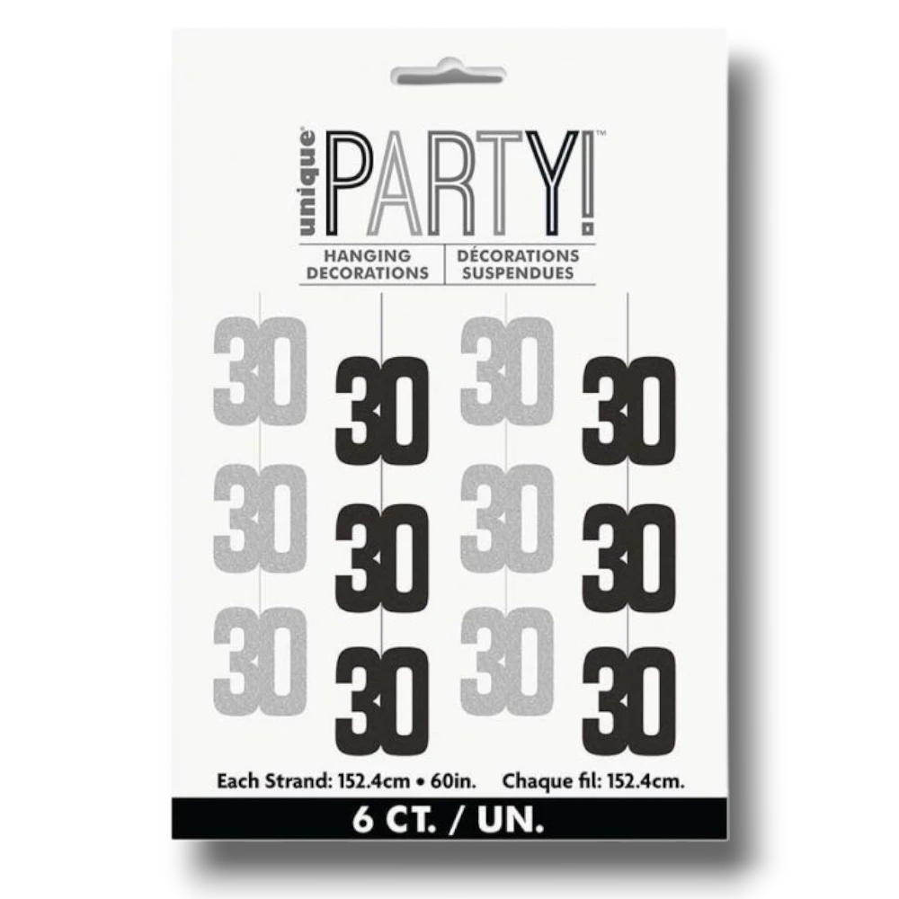 Glitz Black 30th Birthday Hanging Decorations  C/1